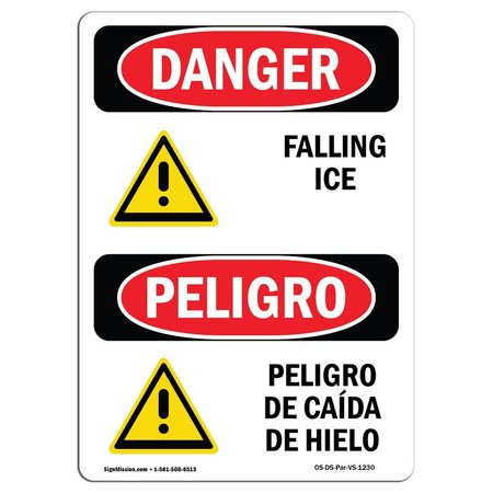 SIGNMISSION OSHA Danger Sign, Falling Ice Bilingual, 14in X 10in Decal, 10" W, 14" H, Bilingual Spanish OS-DS-D-1014-VS-1230